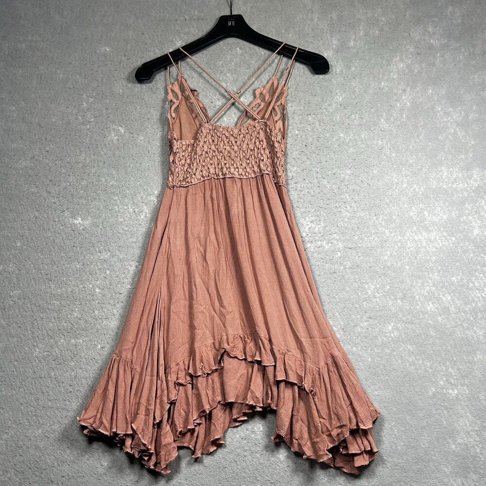 Free People Lace Slip Dress Womens Size XS Adella Dusty Rose Pink Ruffle Dress - Picture 7 of 12